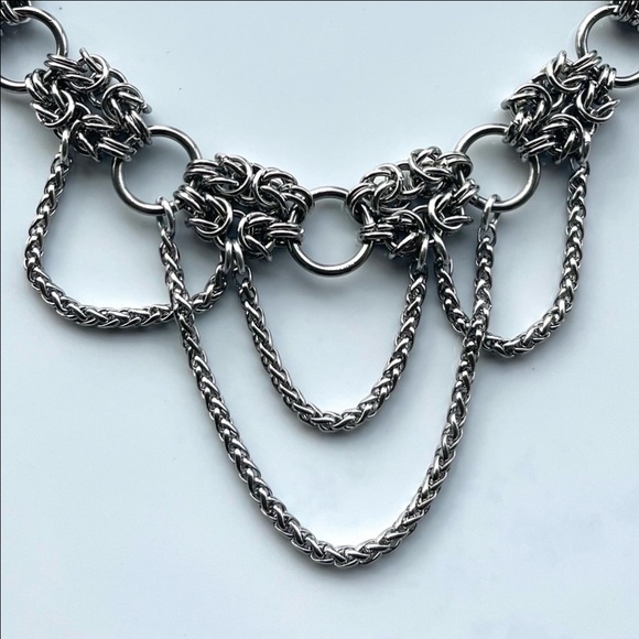 Handmade stainless steel maille thick choker chain double bizantine link pattern - Picture 7 of 16
